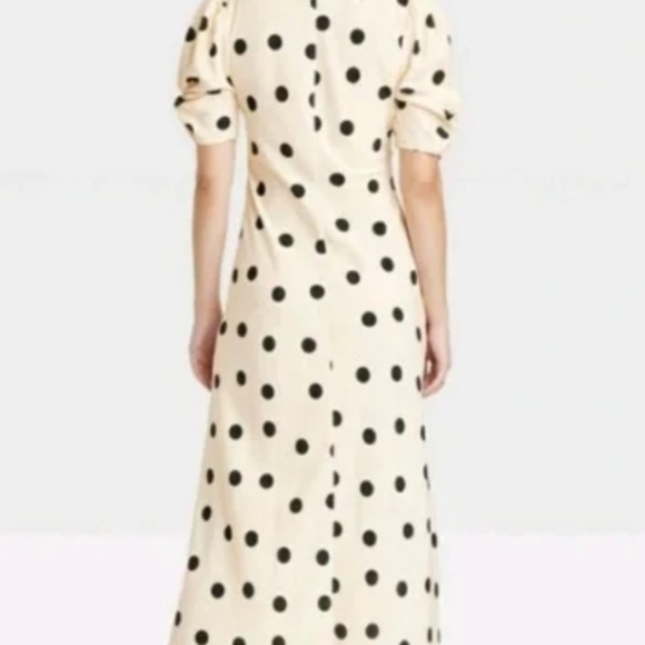 NWT A New Day Crepe Short Sleeve Midi Dress Beige Polka DotThe puff short-sleeve - Picture 3 of 5